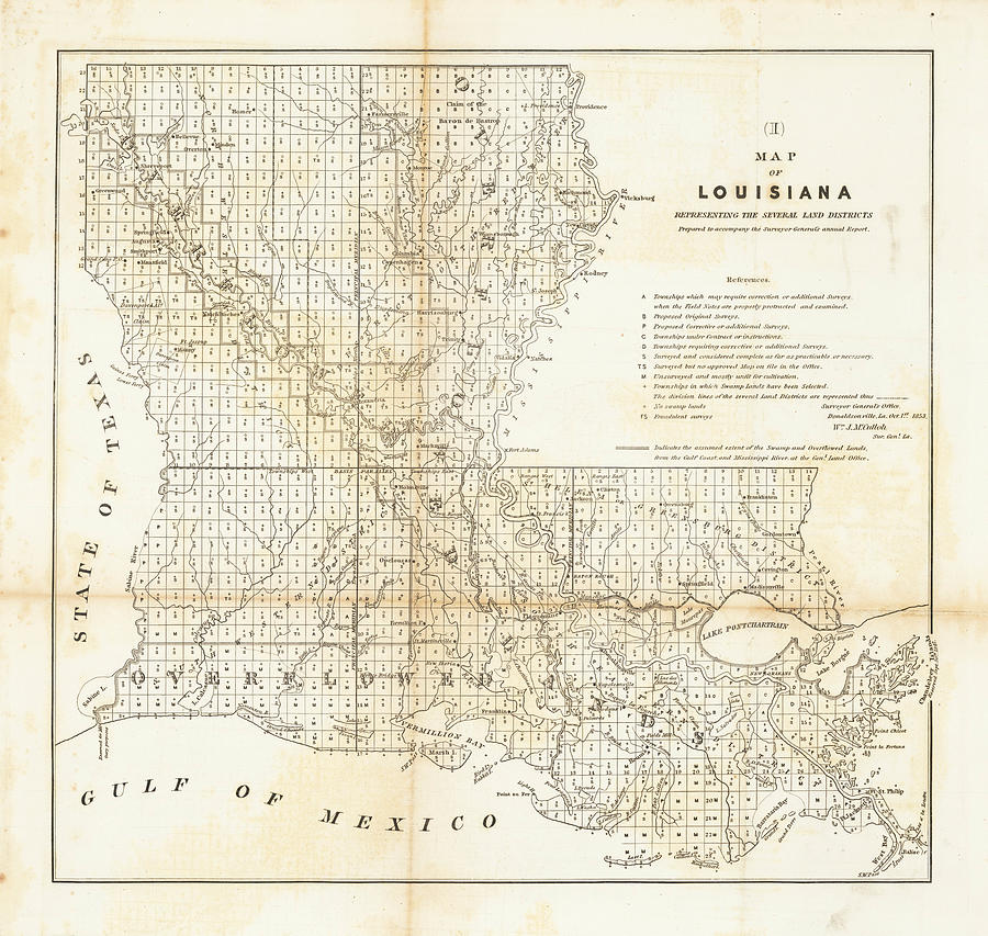 Map of Louisiana Representing The Several Land Districts Prepared to ...