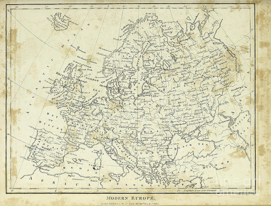 Map of Modern 1810 Europe k2 Drawing by Historic illustrations - Pixels