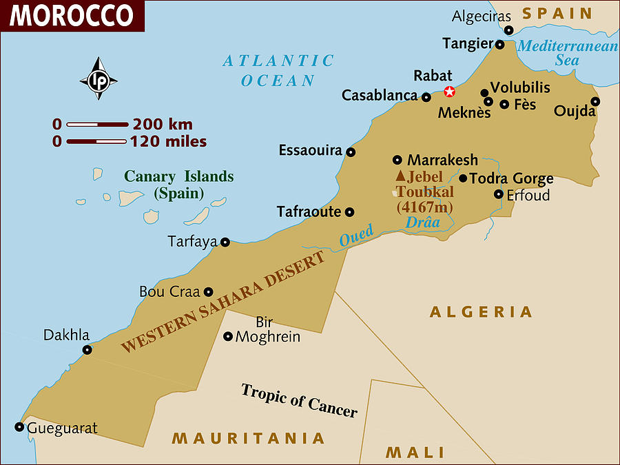 Map of Morocco. Drawing by Lonely Planet