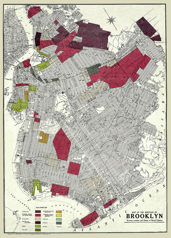 Map of of Brooklyn NY showing ethnic and racial neighborhoods 1920 Photograph by Phil Cardamone