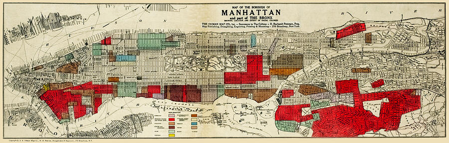 Map of of Manhattan showing ethnic and racial neighborhoods 1920 Photograph by Phil Cardamone