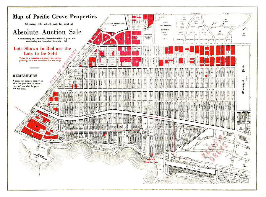 Map Photograph - Map of Pacific Grove Properties 1919 by Monterey County Historical Society