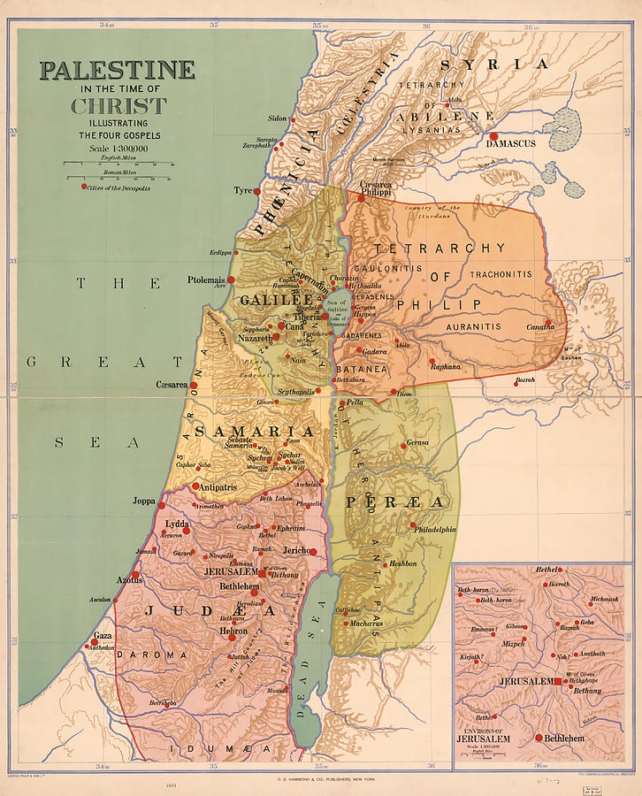 Map of Palestine in the Time of Christ to 70 Painting by Luke Charles ...