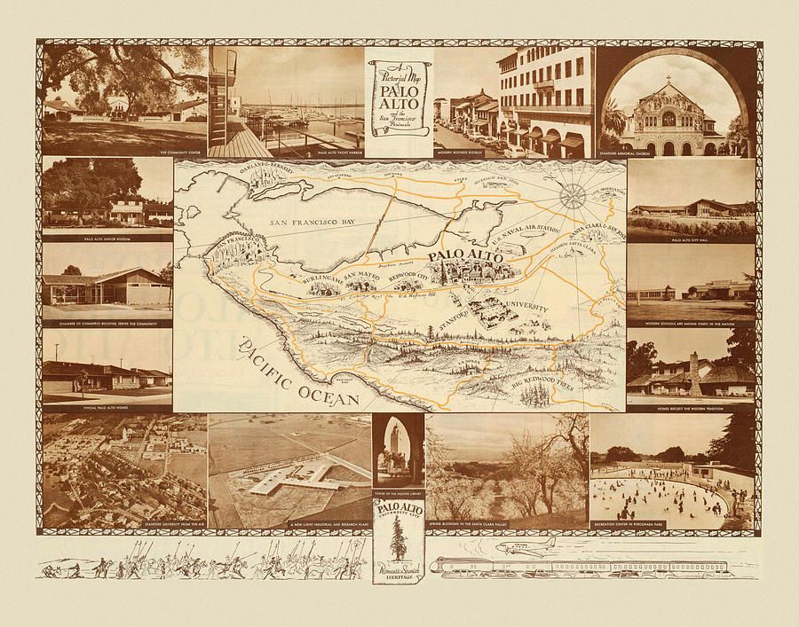 Map Of Palo Alto 1950 Photograph by Andrew Fare