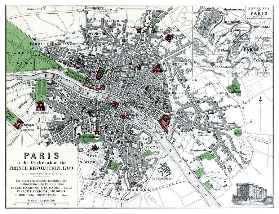 Map of Paris at the Outbreak of the French Revolution, 1789 Painting by Historic Image