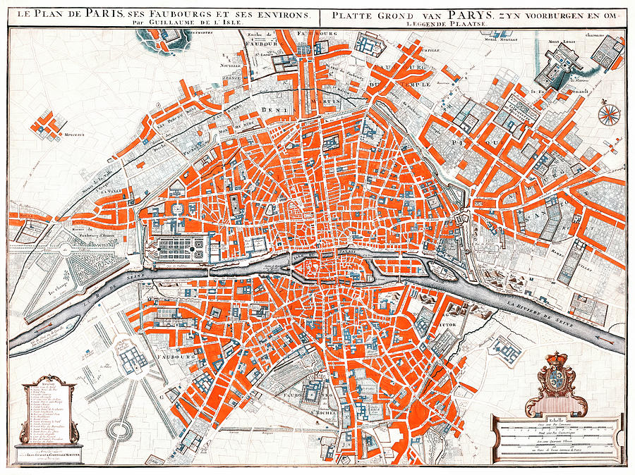 Paris Drawing - Map of Paris by Guillaume De lIsle