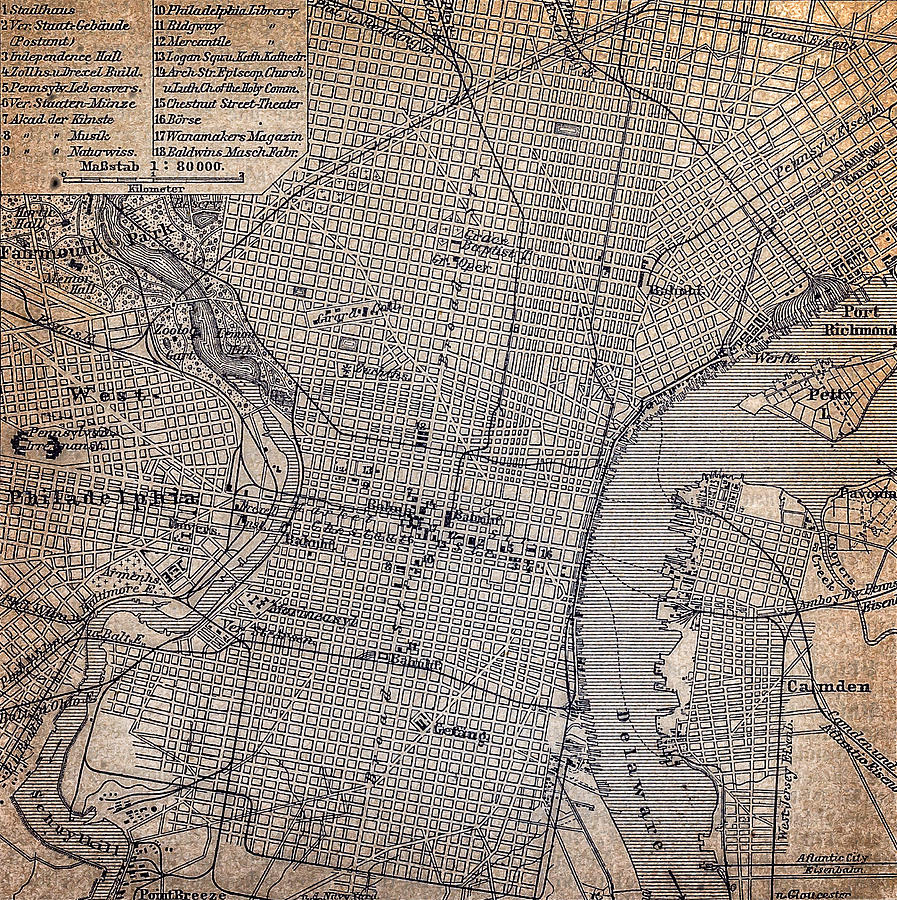 Map of Philadelphia 1898 Drawing by Nastasic