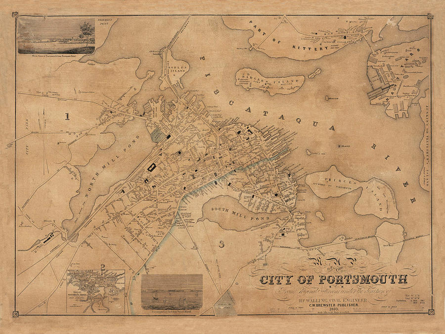 Map Of Portsmouth N H 1850 Photograph by Andrew Fare