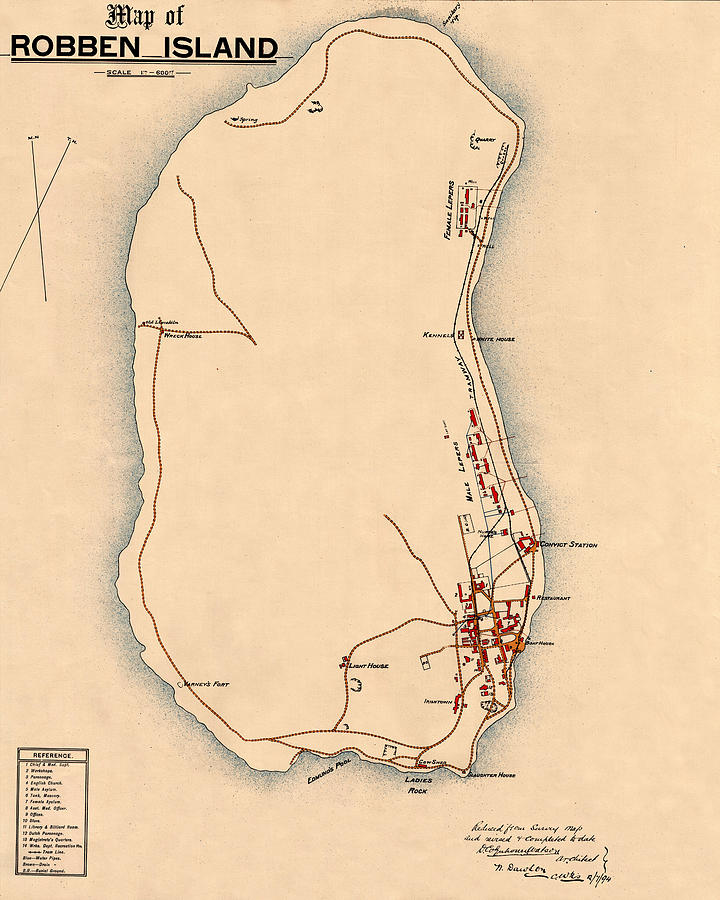 Nelson Mandela Photograph - Map Of Robben Island 1894 by Andrew Fare