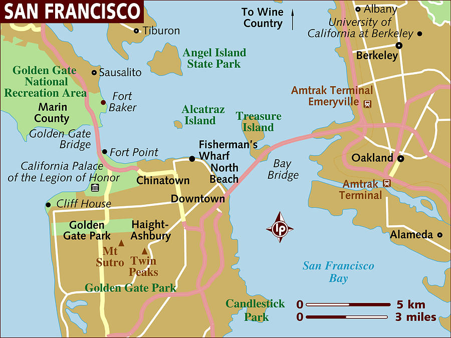 Map of San Francisco. Drawing by Lonely Planet
