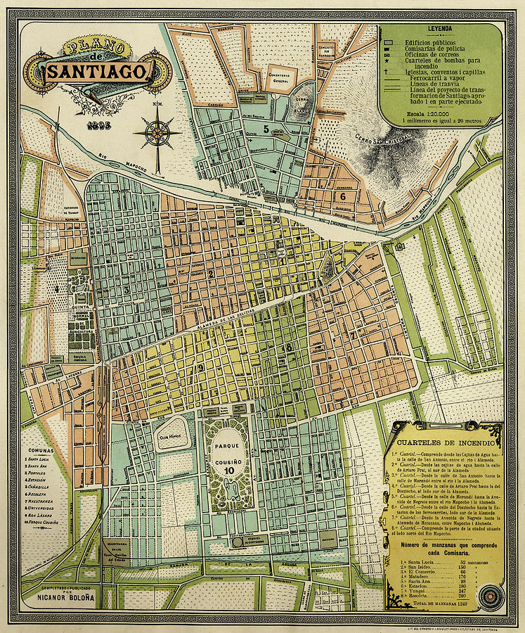 Map Of Santiago 1895 Photograph by Andrew Fare