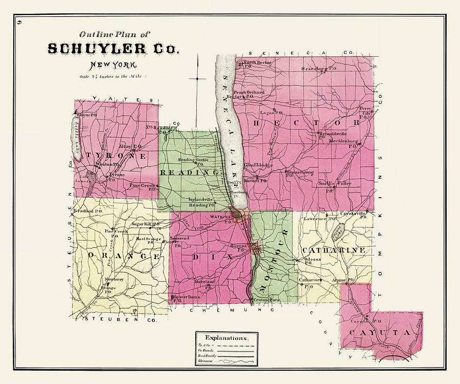 Map of Schuyler County NY 1874 Photograph by Phil Cardamone Pixels