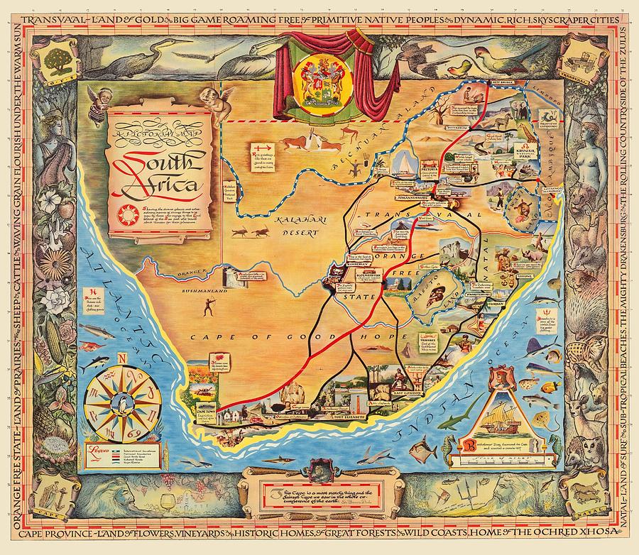 Map Of South Africa 1950 Photograph by Andrew Fare