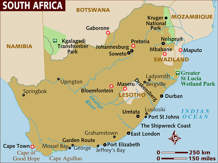 Map of South Africa. Drawing by Lonely Planet