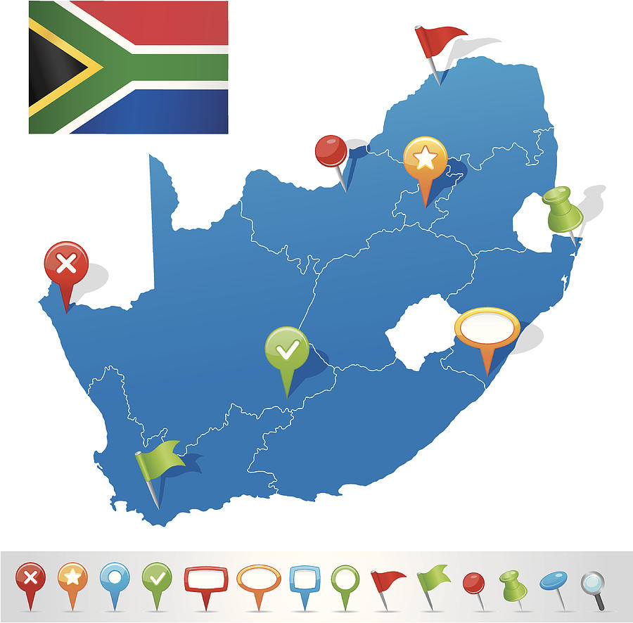 Map of South African Republic with navigation icons Drawing by Pop_jop
