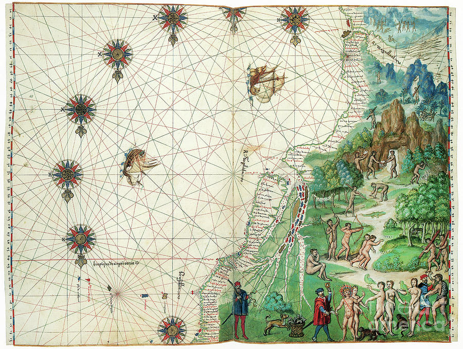 Map Of South America, 1547 Drawing by Granger