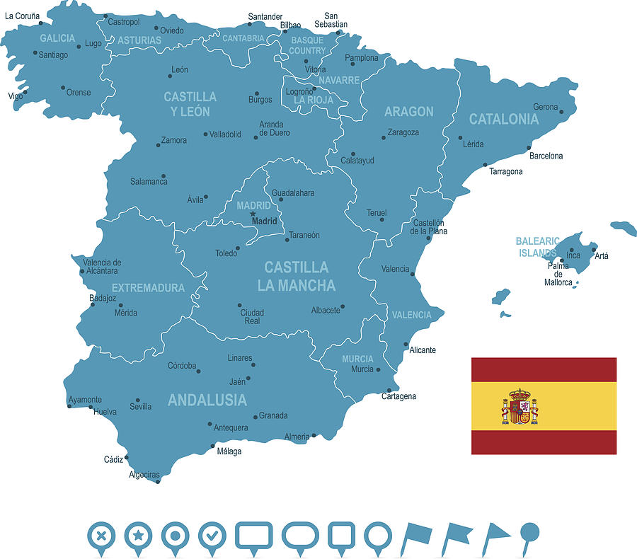 Map of Spain and Navigation Icons Drawing by Pop_jop