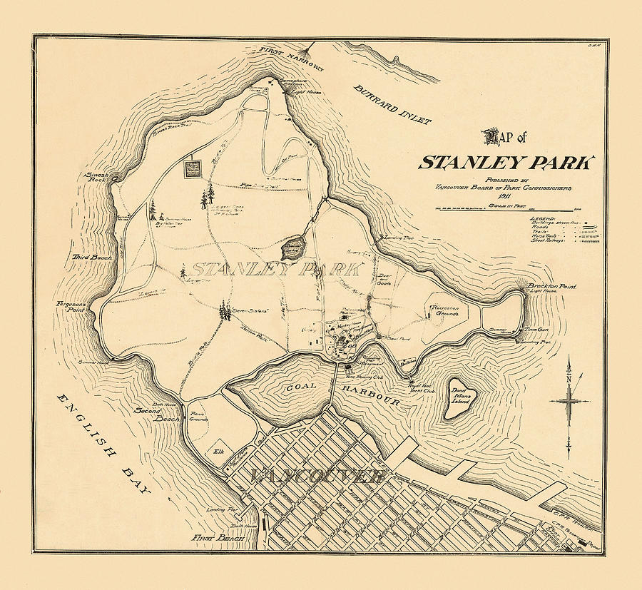 Map Of Stanley Park 1911 Photograph by Andrew Fare