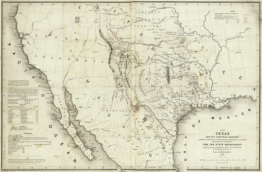 Map of Texas and the countries adjacent, 1844 Drawing by Emory William ...