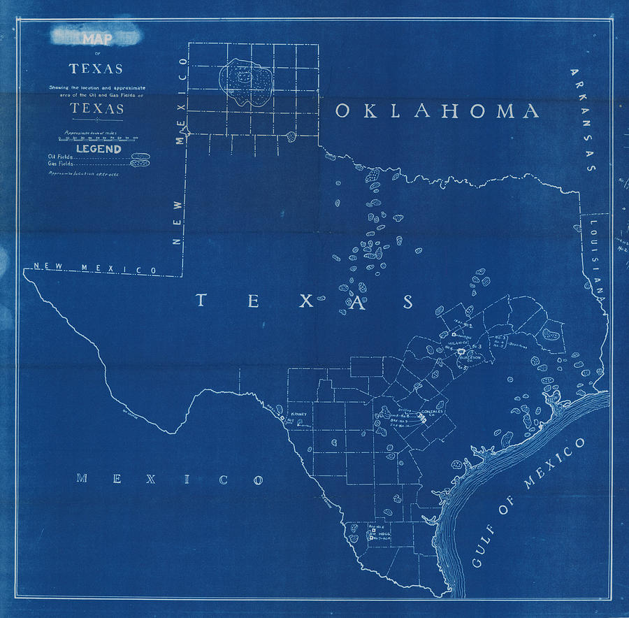 Map of Texas Showing the location and approximate area of the Oil and