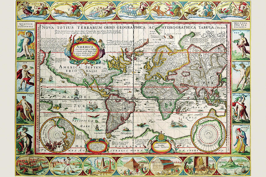 Map of the Americas Drawing by Peter Van der Keere