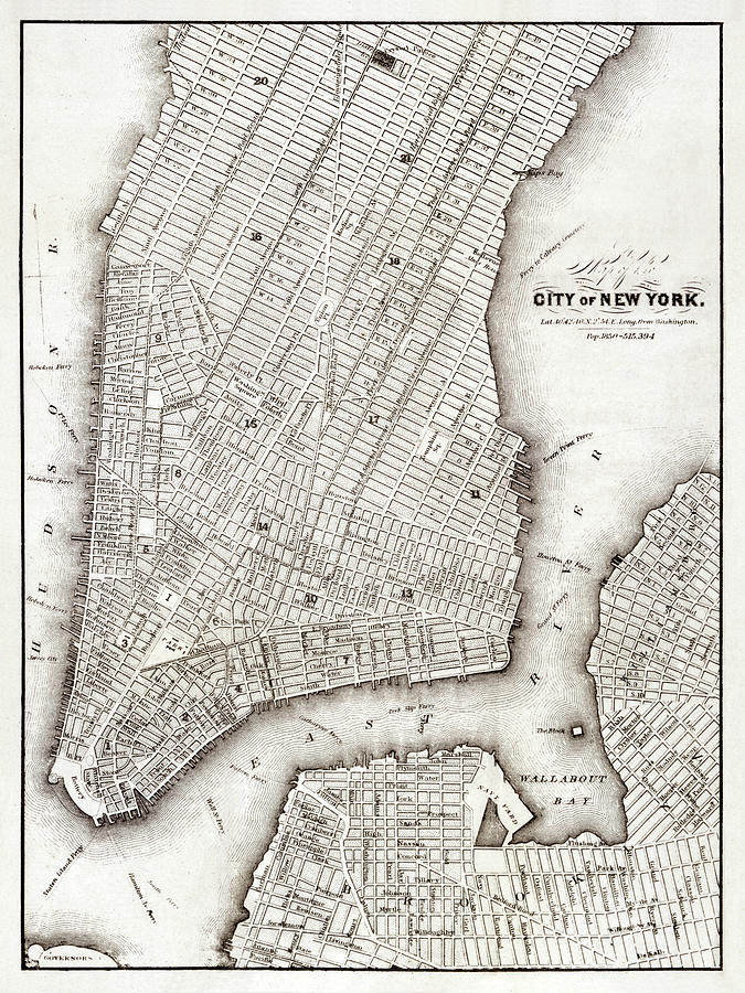 Map of the city of New York ca. 1850 Drawing by Pmd Design - Fine Art ...