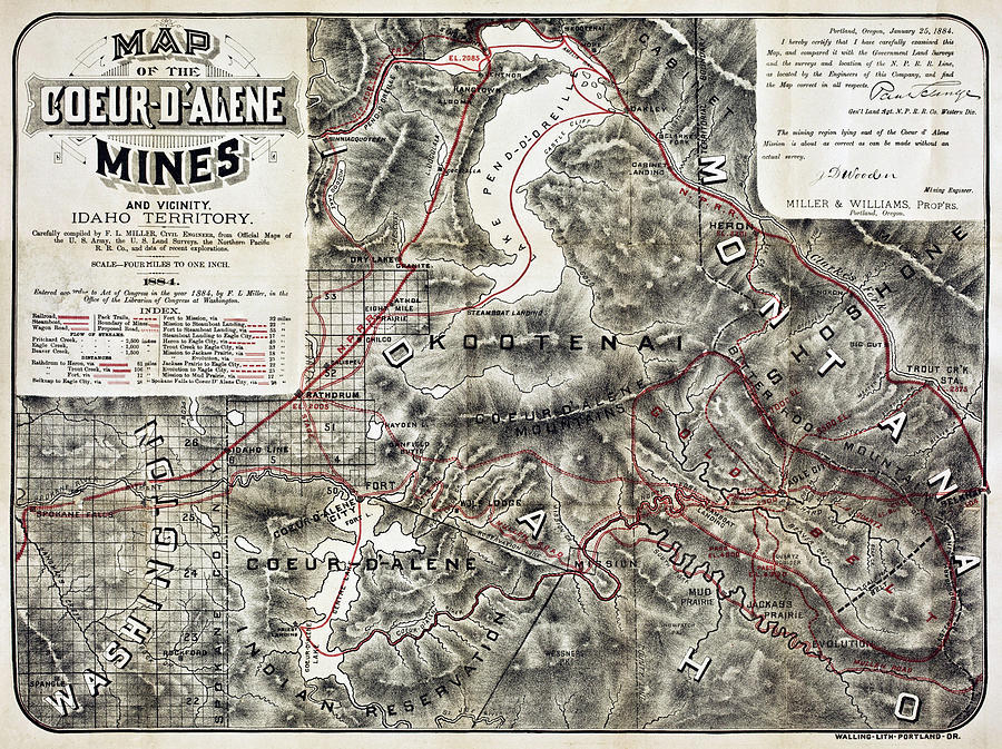 Map Of The Coeur Dalene Mines 1884 Daniel Hagerman 