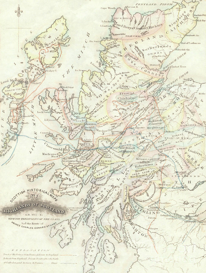 Map of the Highlands of Scotland with the Territories of the Clans, 19th century Drawing by British School