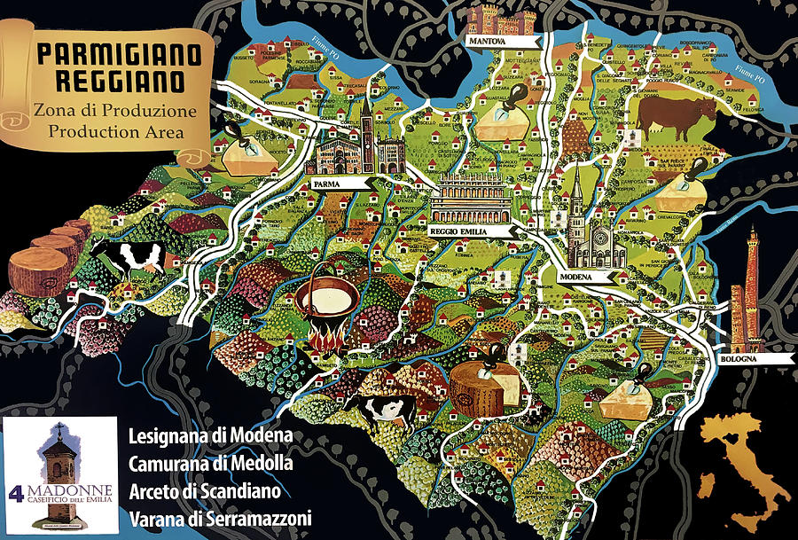 Map Of The Parmigiano Reggiano Region Photograph by Deborah League