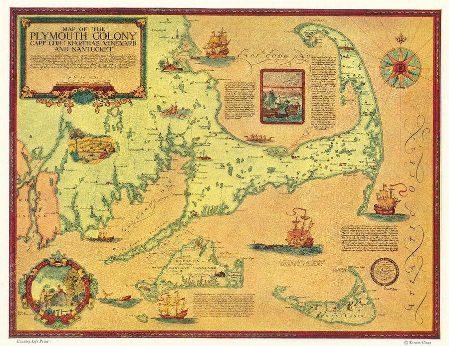 Map Of The Plymouth Colory Cape Cod Marthas Vineyard And Nantucket Digital Art By Owl 