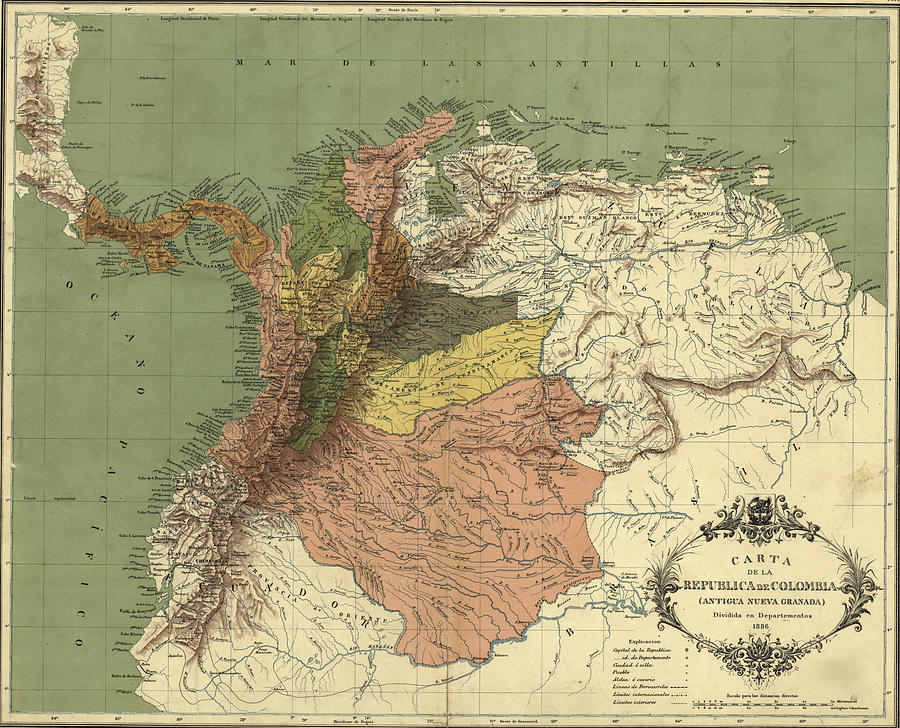 Map of the Republic of Colombia 1886 Drawing by Vintage Maps Map of the Republic of Colombia 1886 Drawing by Vintage Maps