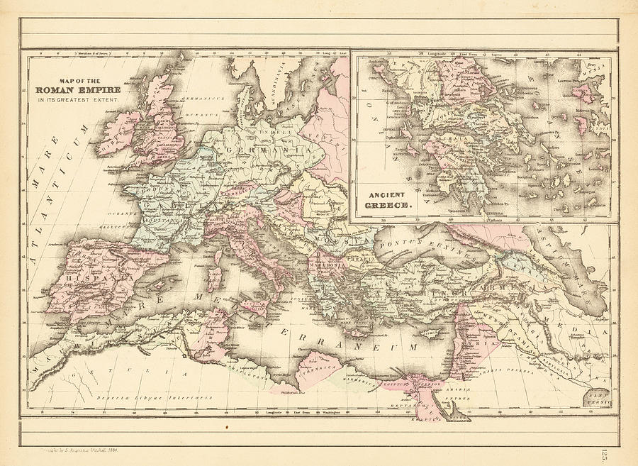 Map Of The Roman Empire In Its Greatest Extent Philadelphia Painting By Samuel Augustus Mitchell