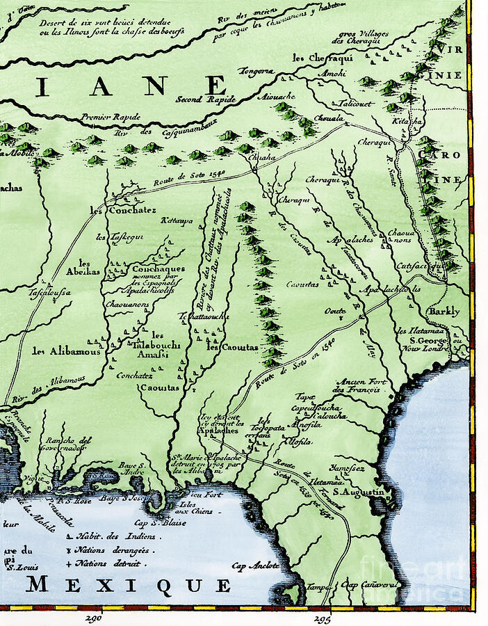 Map of the route of Hernando De Soto Drawing by American School - Fine ...