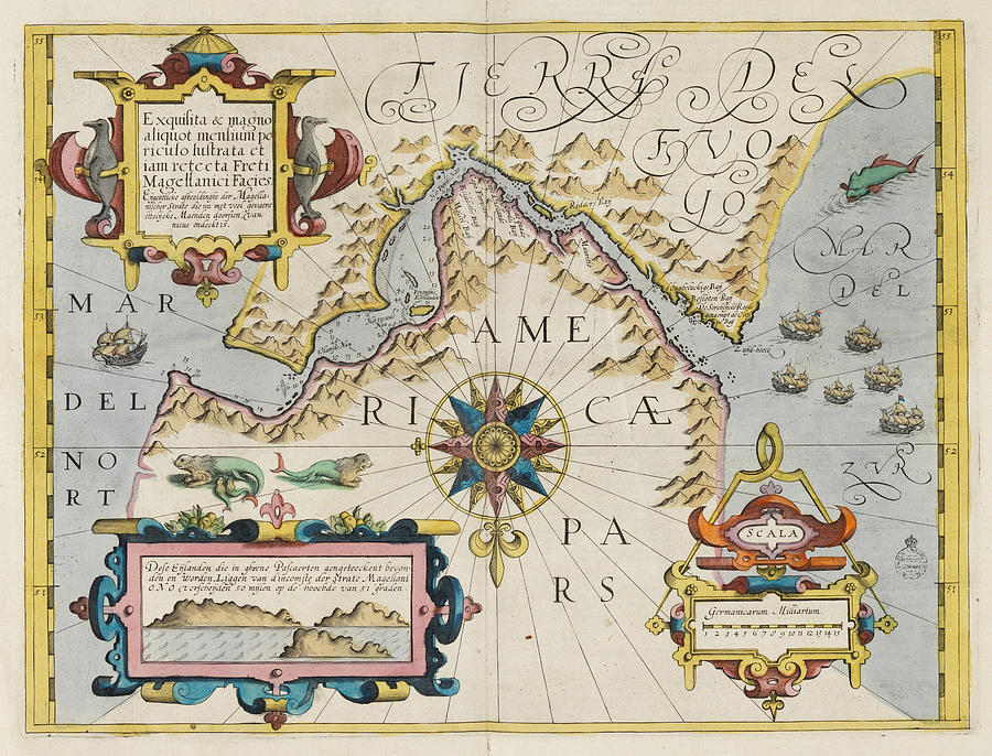 Map of the Strait of Magellan Painting by Jodocus Hondius - Pixels