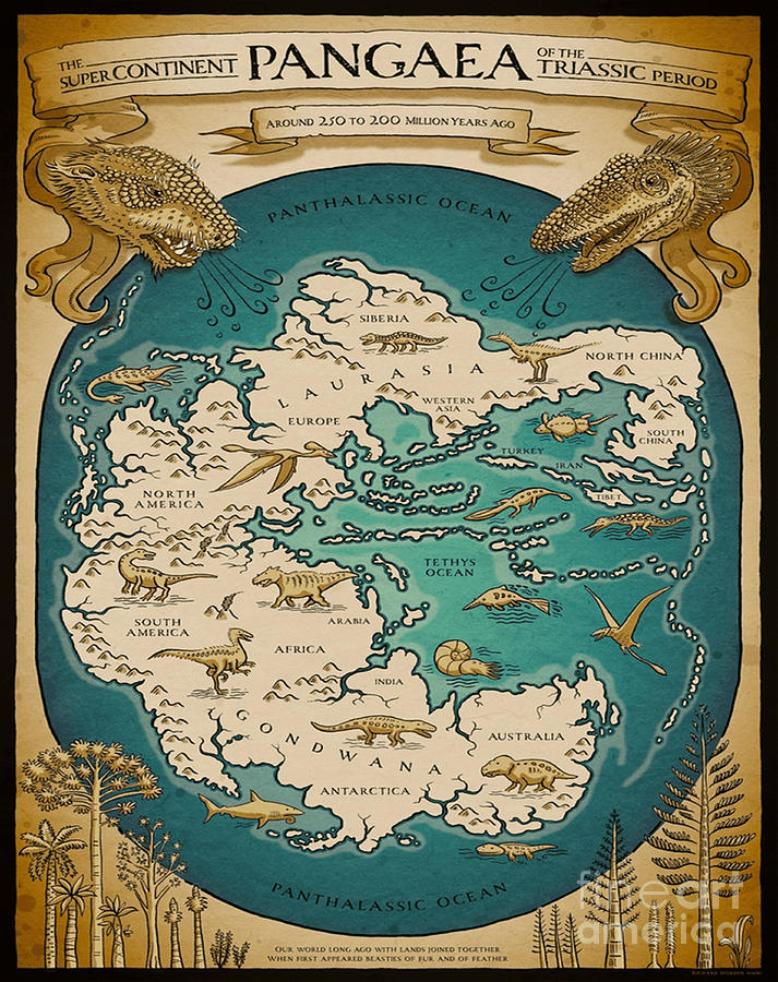 map of the supercontinent Pangaea Poster Digital Art by Bui Thai