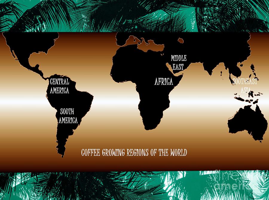 Map of the tropical regions of the World used to grow coffee Mixed Media by David Lee Thompson