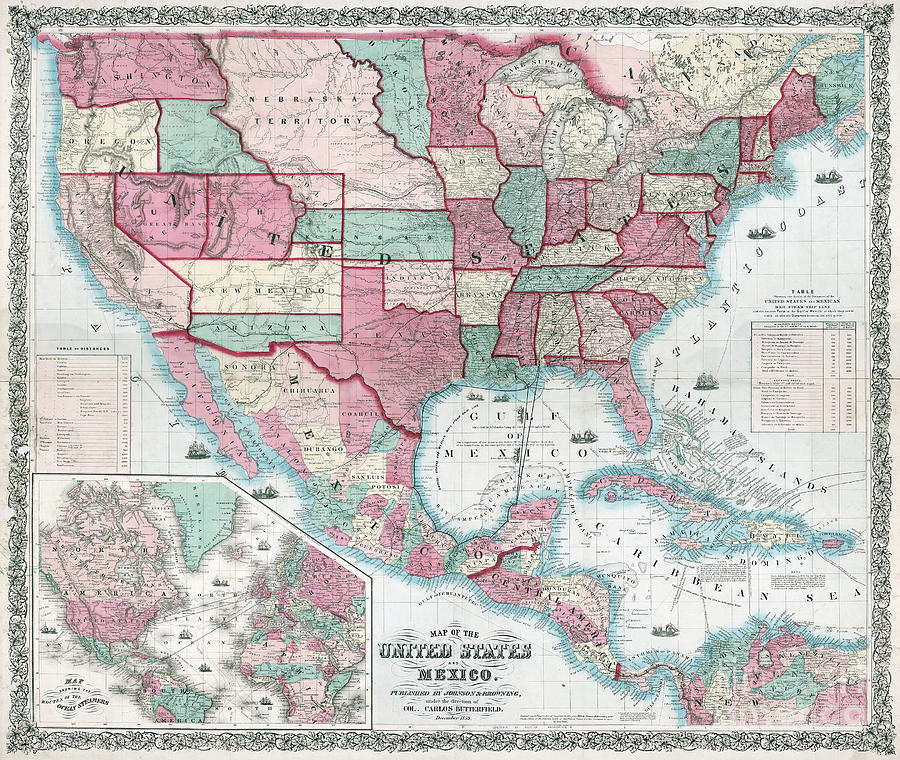 Map of the United States, 1859 Drawing by Granger