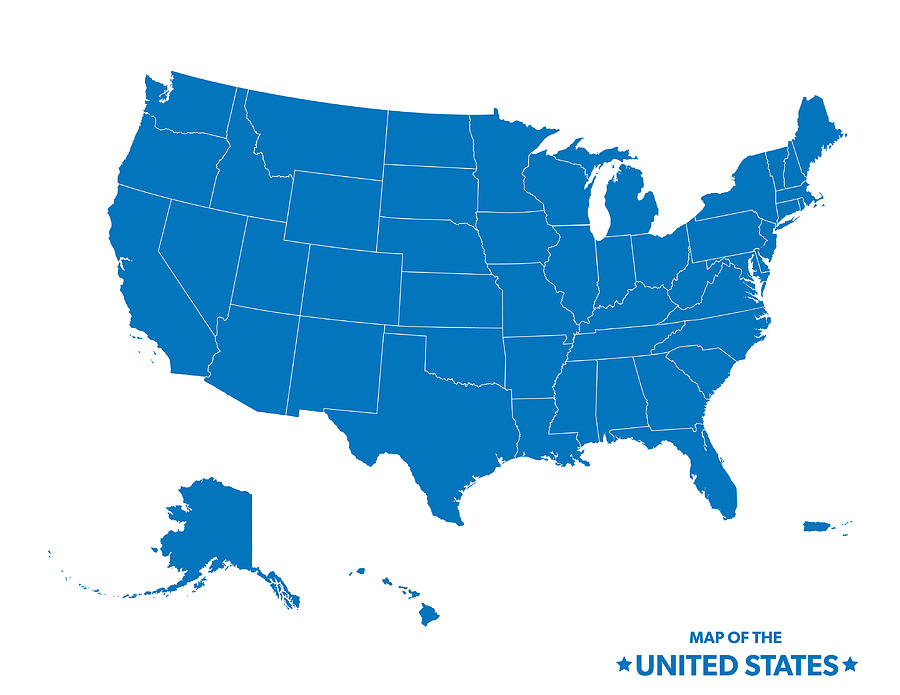 Map Of The United States In Blue Drawing by Diane555