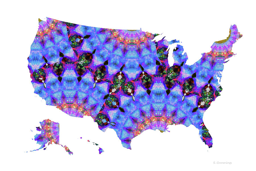 Map of The United States Of America 39 - Purple and Blue Art - Sharon Cummings Painting by Sharon Cummings