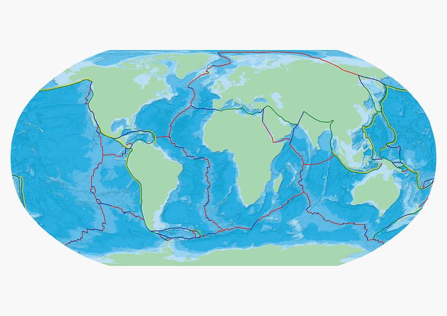 Map of the Word with lines marking boundaries of tectonic plates Drawing by Dorling Kindersley