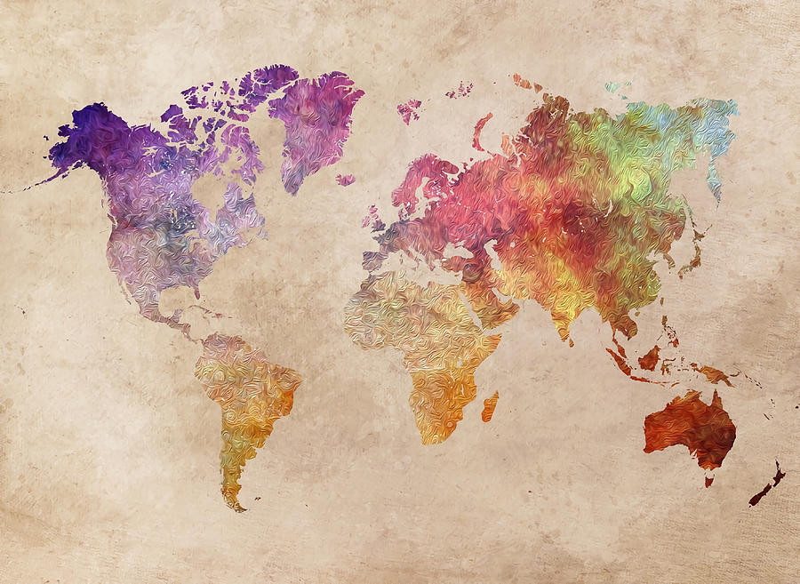 Map of the world art watercolor map worldmap Painting by Butler Morris ...