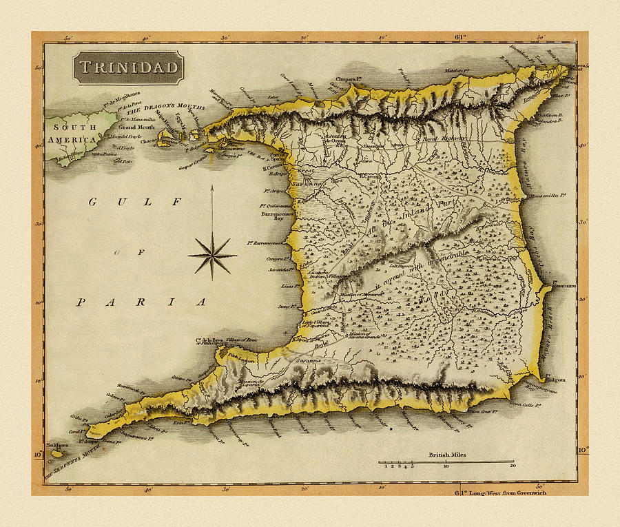 Trinidad Photograph - Map Of Trinidad 1816 by Andrew Fare