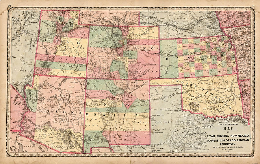 Map of Utah Arizona New Mexico Kansas Colorado and Indian Territory ...