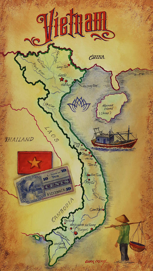 Map of Vietnam Painting by Chuck Creasy