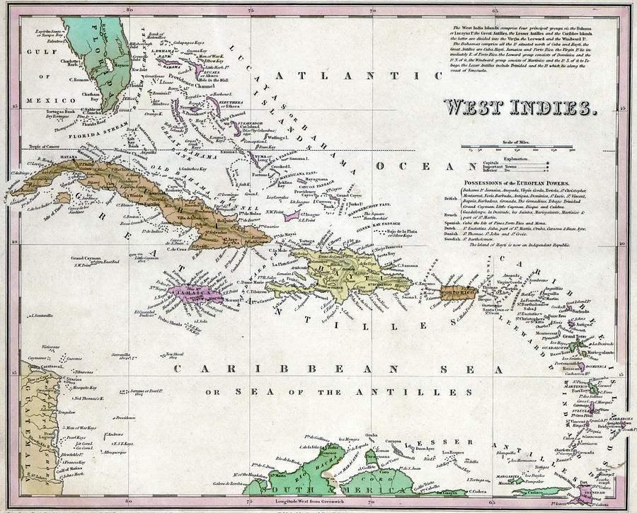 Map of West Indies, 1844 Drawing by Jim Nesterwitz