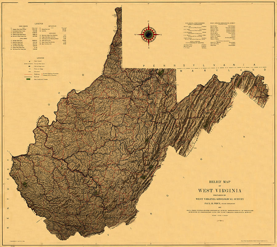Map Of West Virginia 1937 Photograph by Andrew Fare