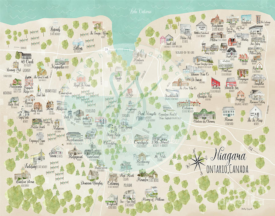 Map of Wineries in Niagara Drawing by Shelley Szczucki - Pixels