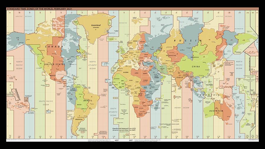 Map of World Time Zones 2021 Mixed Media by Linda Howes - from World ...