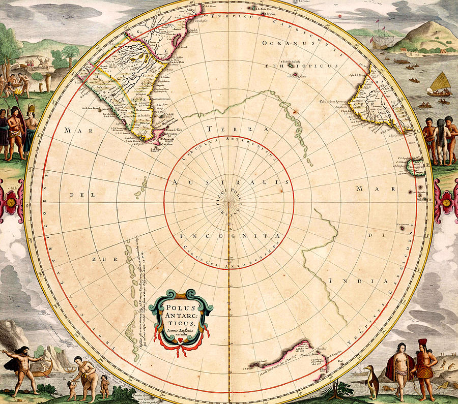 map Polus Antarcticus Painting by Jan Janssonius - Fine Art America