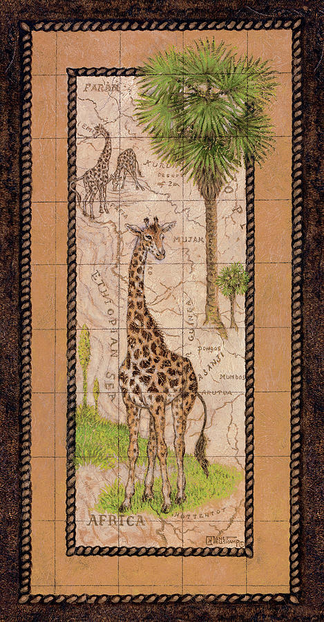 Map with Giraffe Painting by Janet Kruskamp